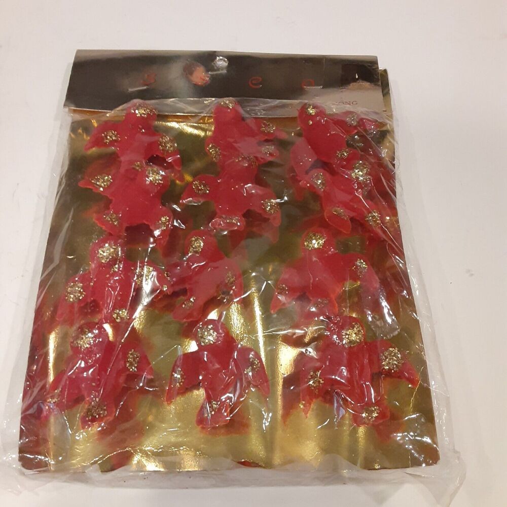 Vintage Red & Gold Bird Ornaments Hong Kong Christmas